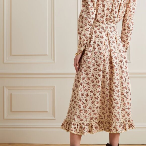 DÔEN Gabrielle lace-trimmed floral-print cotton-voile maxi dress medium m doen - Picture 2 of 5